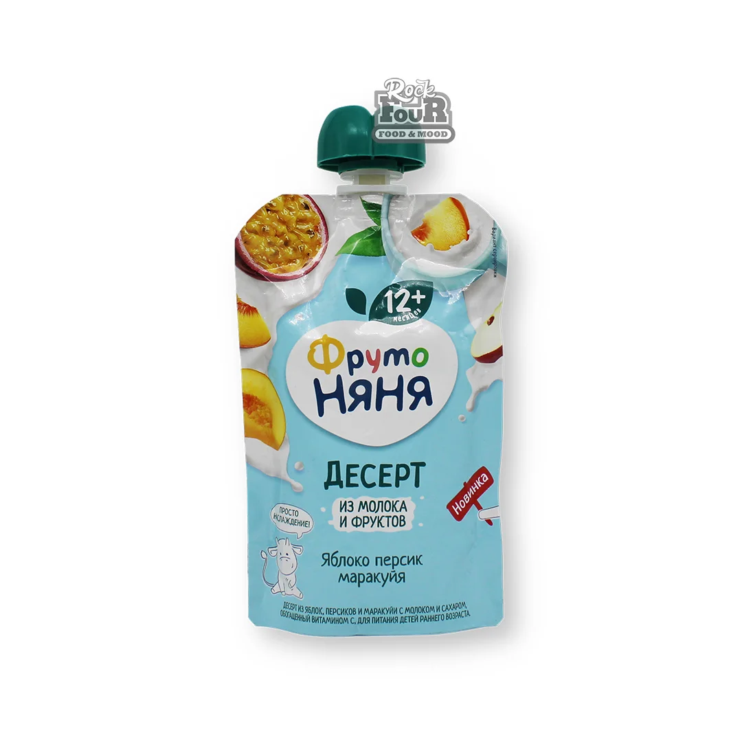 Children's dessert "FrutoNyanya" with milk, apple, peach and passion fruit 90g